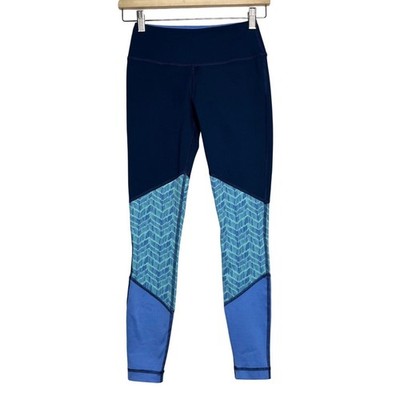 Vineyard Vines Performance Leggings XXS Navy Blue Colorblock Chevron High Rise