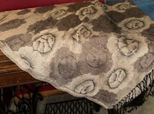 Pashmina Scarf Womens Brown Floral Print Gold Thread W/Black Fringe Edge - Soft!