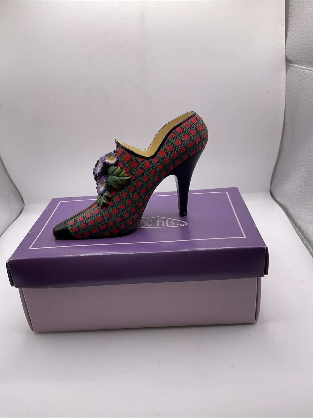 If The Shoe Fits Leonardo Collection Miniature Shoe Tartan High Heel LP9787