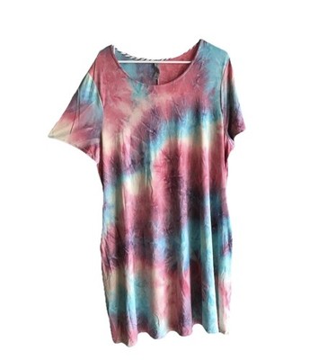 Honeyme Curvy Pink, Blue & Yellow Tie Dye Stretch A-line Jersey Style Dress XXL