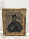Antique Civil War Union Soldier Holding Pistol & Knife Daguerreotype Tintype