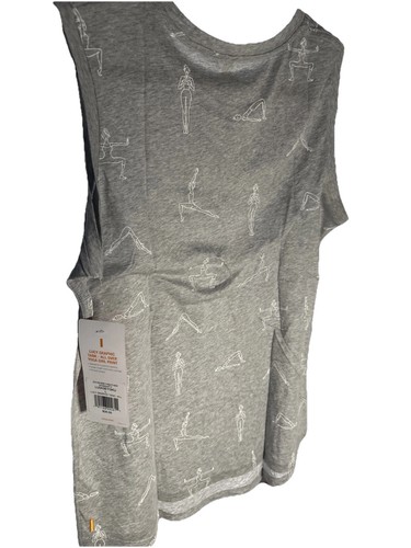 Lucy Graphic Yoga Poses Tank Top Size Large New Gray White Lightweight Breathe - Picture 9 of 10