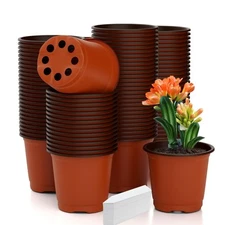Nursery Pots 100 PCS 4 Inch Plant Pots with 100 Labels Plant Pots Indoor Outd...