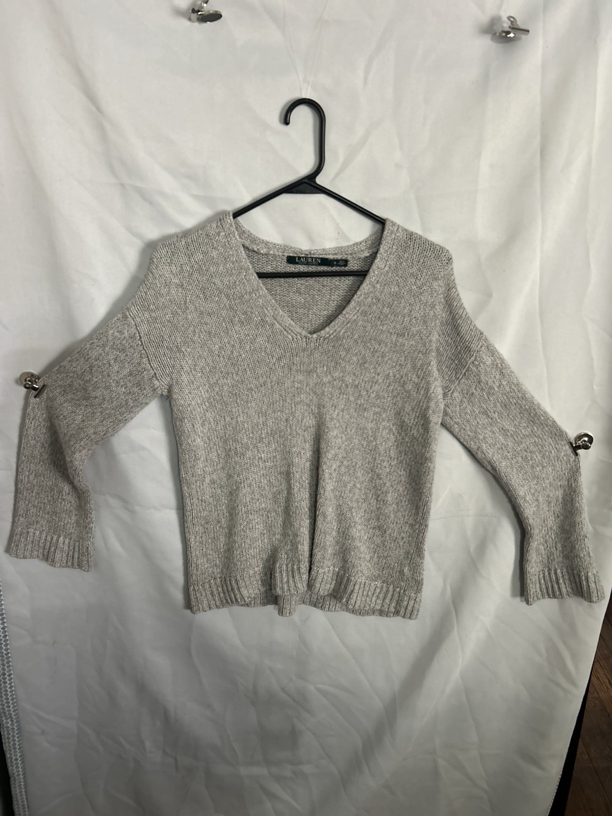 Lauren Ralph Lauren Knit V-Neck Pullover Sweater Gray Women's Size S