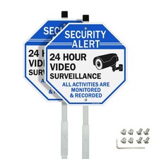2 Pack Video Surveillance Sign with Stake Reflective Aluminum Outdoor Set