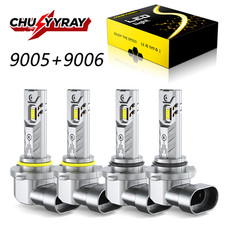 4x 9005+9006 LED Headlights Bulbs 12000K High&Low Beam Combo Super White Bright