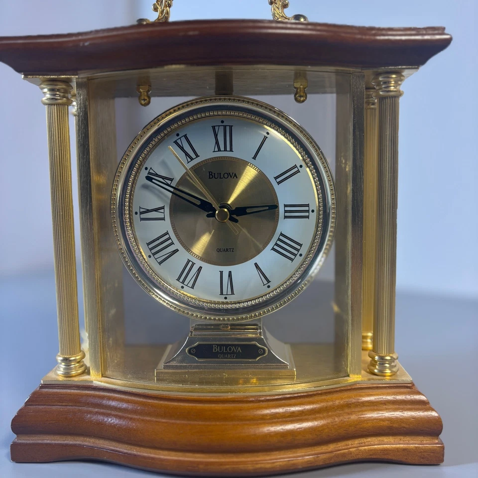 Bulova Mantel Reloj Madera Tono Oro Acento Cuarzo Escritorio Mesa Decoración 8 Pulgadas Foto 2 de 4