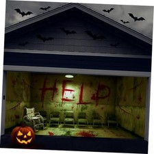 16 x 7 ft Garage Door Cover Banner Decoration Large Scary Bloody Halloween