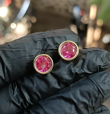 2Ct Round Cut Lab Created Red Ruby  Stud Earrings 14K Yellow Gold Plated Silver