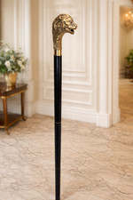 Vintage Brass Lion Head Handle Wooden Walking Stick Cane Antique Style Men Women