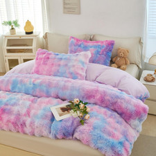 Sucses Faux Fur Bedding Sets For Girls Blue Purple Full Fluffy Fur Bubble Kids