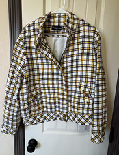 KARL LAGERFELD PARIS Women s Tweed Plaid Blazer Lined Short Zip Button L