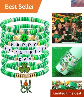 7 Pack St Patricks Day Bracelets for Women:White Gold Green Stackable Bracele...
