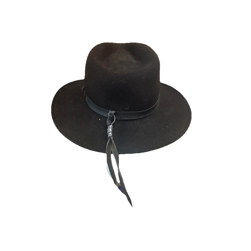 Chapéu de cowboy Pendleton 100% lã preto ocidental pulseira de couro com miçangas tamanho único - Imagem 3 de 4