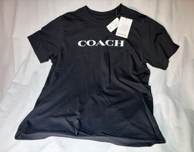 #ad Coach Women’s Black Cotton Jersey Logo T Shirt Short Sleeve Crew Neck Size L $55.00