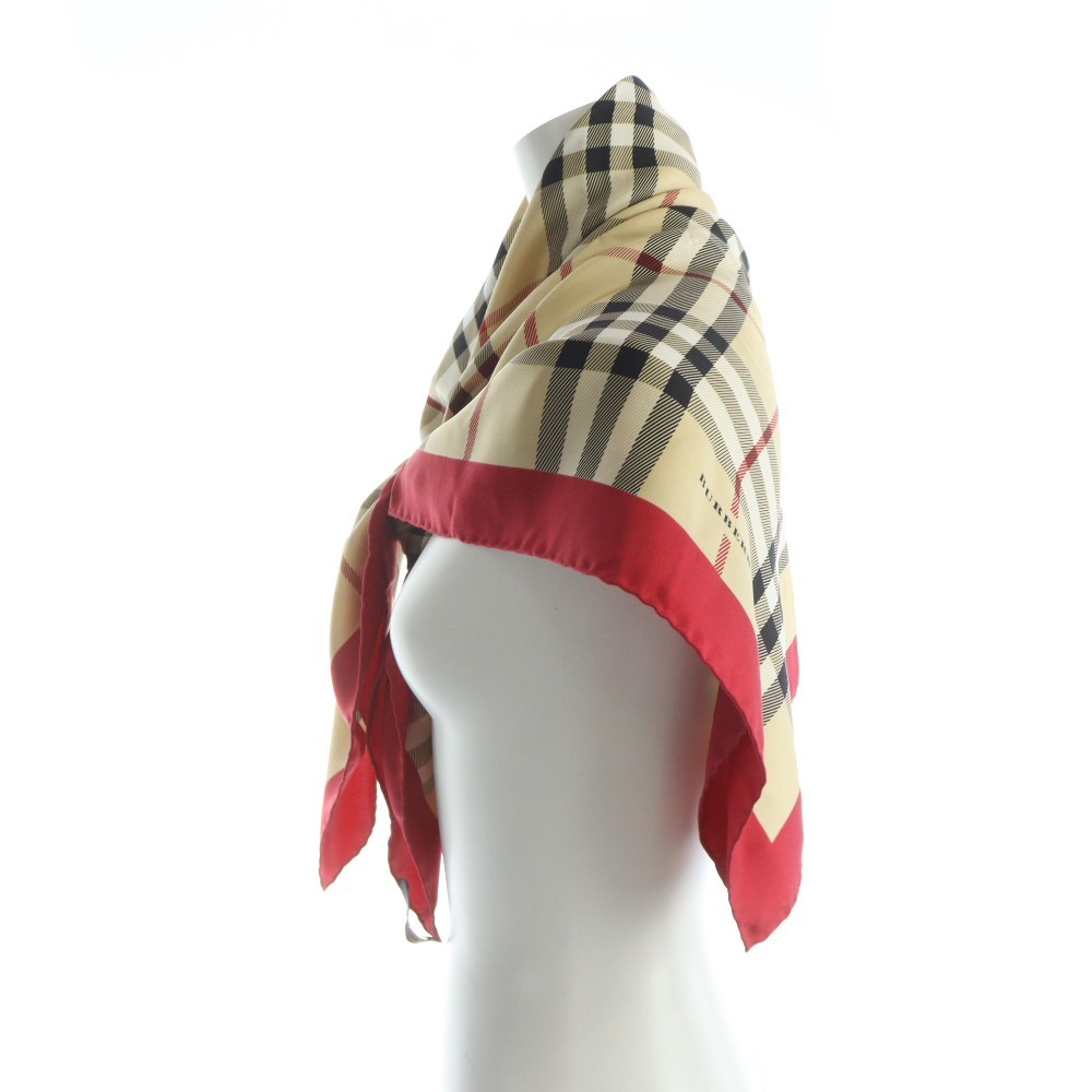 Burberry London Large Scarf Stole Nova Plaid Logo Beige Red Women's Authentic thumbnail 3