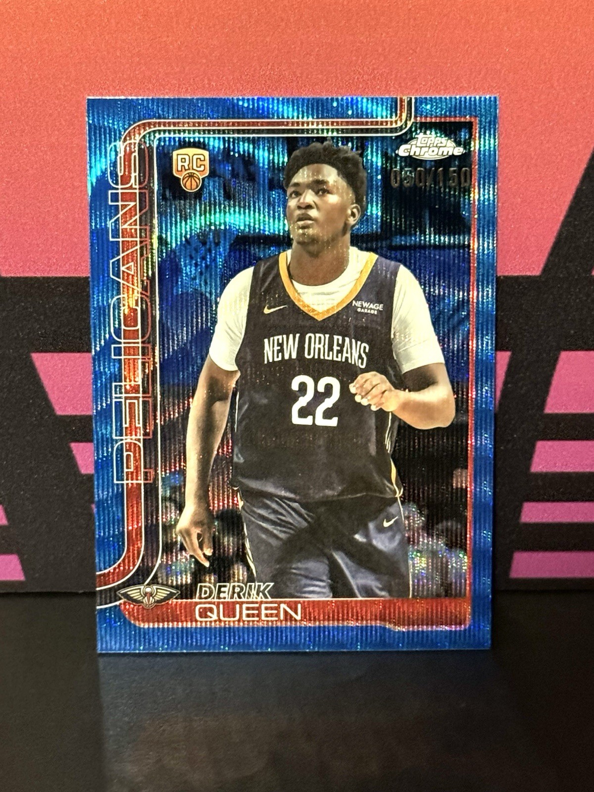 2025-26 Topps Chrome - #263 Derik Queen Blue Wave Refractor /150 RC Pelicans