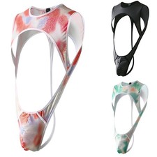 Black Sleeveless Mens Jockstrap Stretchy Bodysuit Bulge Pouch Jumpsuit