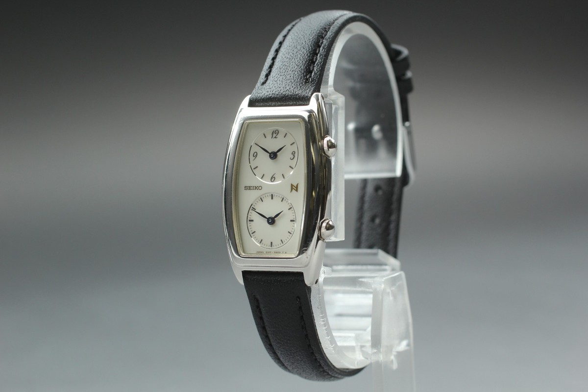 Vintage 1994 Seiko Noie 1E20-3A00 Dual Time Platinum Quartz Womens