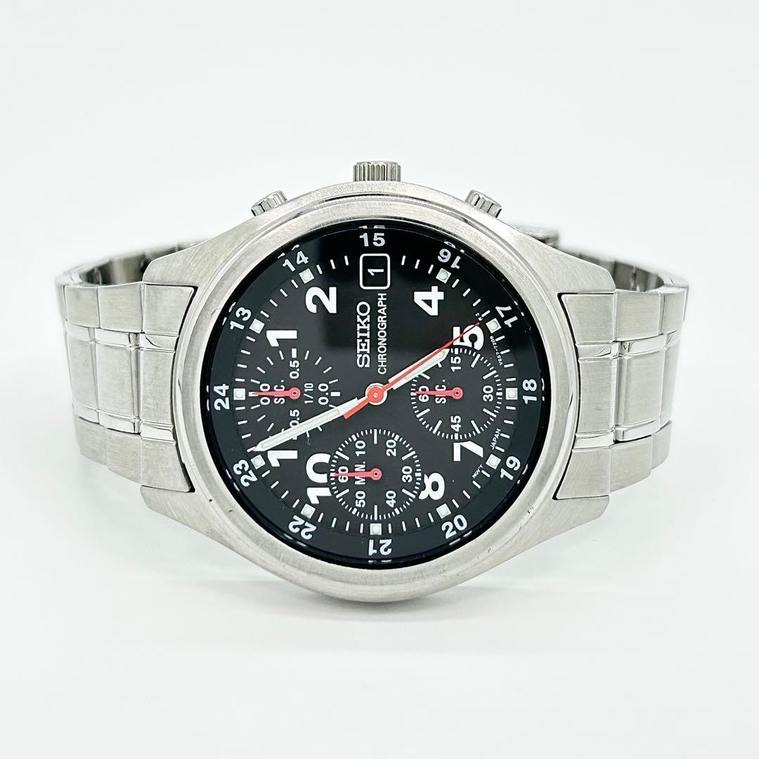 Seiko V657-7110 Quartz 44mm Stainless Steel Black Dial Watch | eBay