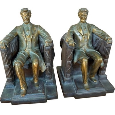 Antique Jennings Brothers Abraham Lincoln Bookends Seated JB 2440 DC French Pair