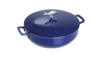 KOSTENLOSER VERSAND: STAUB 28 CM RUND GUSSEISEN BOUILLABAISSE TOPF DUNKELBLAU
