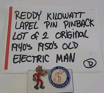 #ad #ad Reddy Kilowatt Lapel Pin Pinback Lot Of 2 Original 1940s 1950s Old Electric Man $45.00
