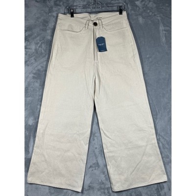 Tribe Alive Upcycled Denim Wide Leg Cropped Pants Cream Natural Womens 12 NEW