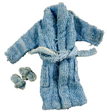 1960s Ken Doll Blue Robe w/ Tie Belt & Slippers Terrycloth Vintage 14998