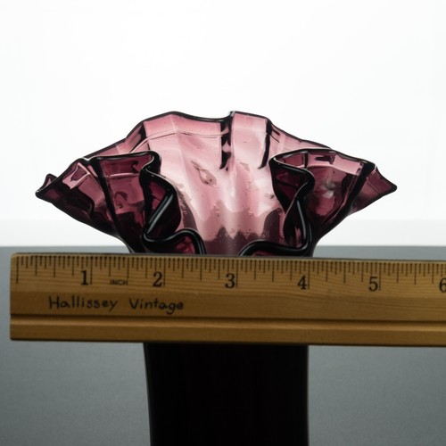 1940's Beacon Purple Amethyst Blown Glass Vase Crimped Ruffled Rim 10.5" - Picture 10 of 10