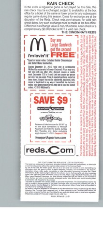 Nationals vs Cincinnati Reds 5/29/2015 Ticket - Ron Gant / Joey Votto HR#17 - Picture 2 of 2