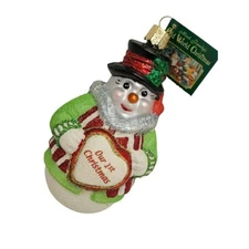 Old World Christmas Merck Family Our 1st Christmas Snowman Glass Ornament