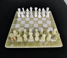 12" onyx green marble chess set, gift storage box, Fathers Day gift for him-New