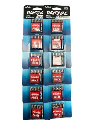 Rayovac High Energy AAA Alkaline Batteries 12/4 pks Carded. (48 Total)
