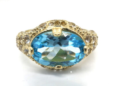 GOLDJUNGE69 * SOGNI D`ORO EDELSTEIN RING (18) BLAUTOPAS OVAL FACETT  *375er GELB
