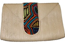 Straw Clutch Bag Purse Magnetic Snap Close Multicolor Detail