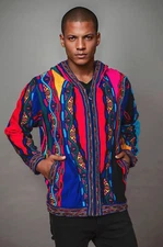 Mati Bright Geccu 3D Multi Colour Merino Wool Sweater Zip Hood Jacket Knit 