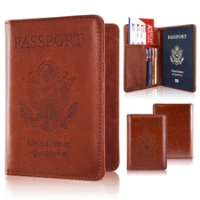RFID Blocking Leather Passport Holder Case Cover Wallet for Securely Travel Trip
