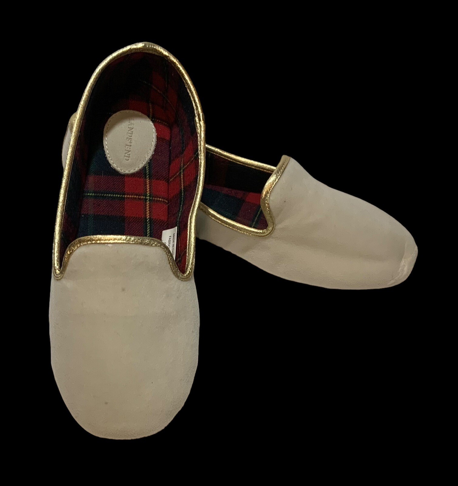 PANTOFOLA D’ORO NUOVE pantofole Lands' End 10B donna velluto morbido avorio con finiture oro