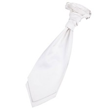 White Mens Pre-Tied Ruche Cravat Satin Plain Solid Formal Wedding by DQT