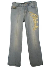 Mens 32 Jeans Akdmks Denim Retro Gold Logo Pockets Bootcut Streetwear 