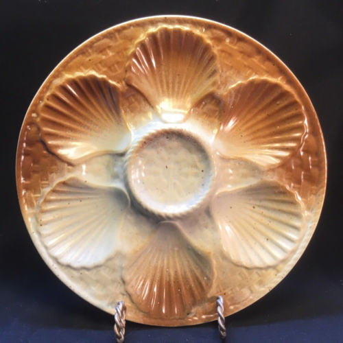 French Handpainted Oyster Plate Scallop Shell Wells on Basketweave by Chantilly