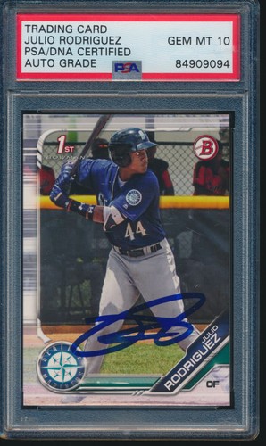 PSA 10 AUTO GRADE JULIO RODRIGUEZ 1st 2019 Bowman Paper #BP33 Rookie RC GEM MINT