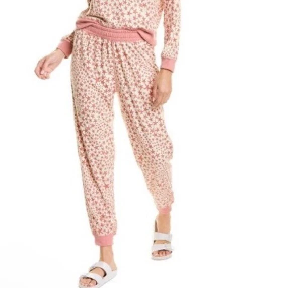 L Space Skyler Pink Soft Pants High Rise Star Print Lounge Pajama
