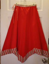 VTG Red Folk Midi Skirt Women's Sz 6 100 Baumwolle cotton Handkerchief hem