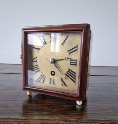Antique Clock Art Deco Lorenz Furtwängler & Sohne  Square Wood Veneer Rare 