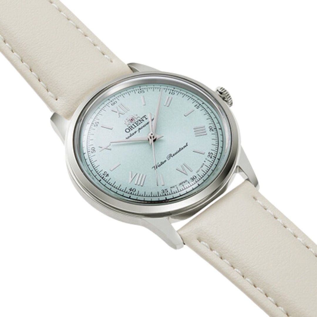 ORIENT ホワイトレザー アナログ腕時計 Orient Bambino Classic Solar Leather Strap Men's Watch RA-WK0003E