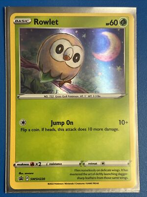 pokemon rowlet card value Rowlet SWSH220 Holo Black Star Promo Pokemon TCG NM/M + Card Saver