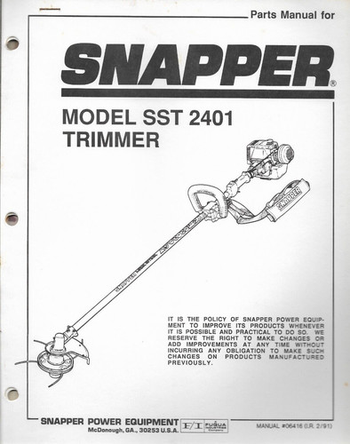 SNAPPER POWER EQUIPMENT YARD TRIMMER Model SST 2401 #06416 Parts Manual
