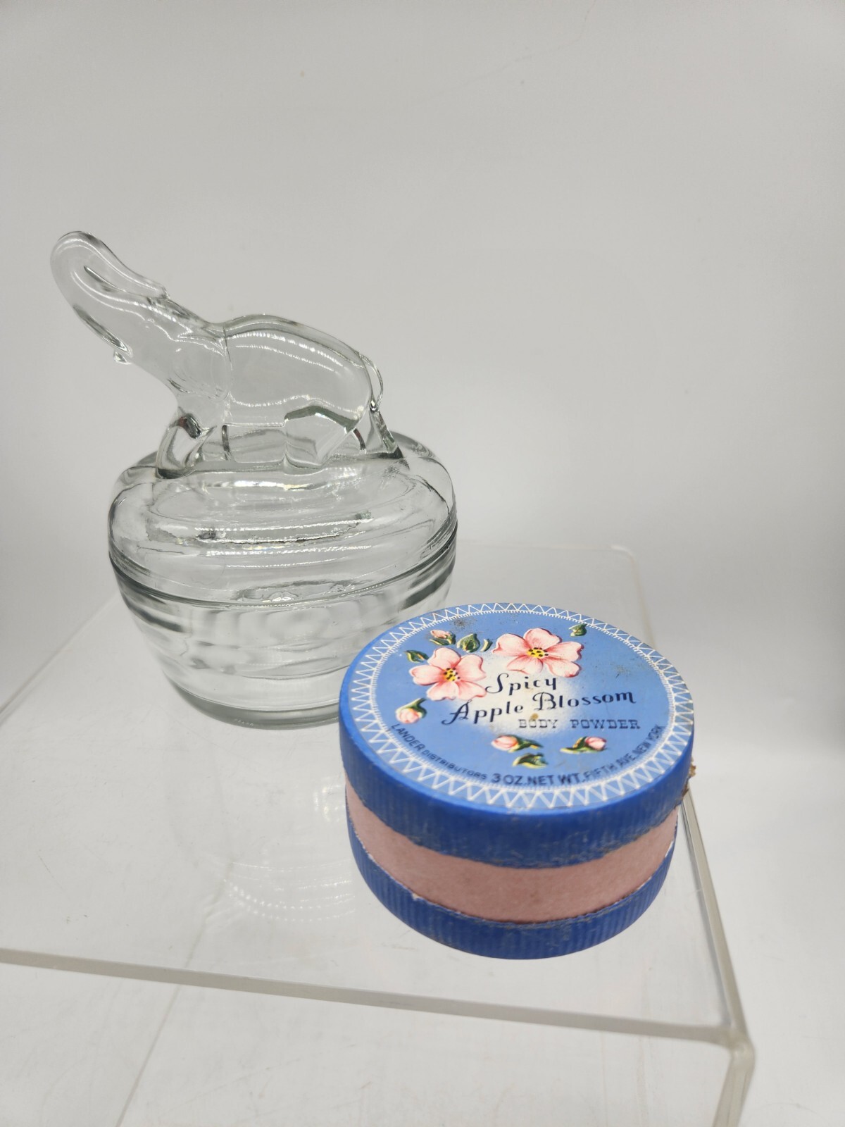 Vtg Glass Company Clear Glass Elephant Dresser Powder Jar EUC